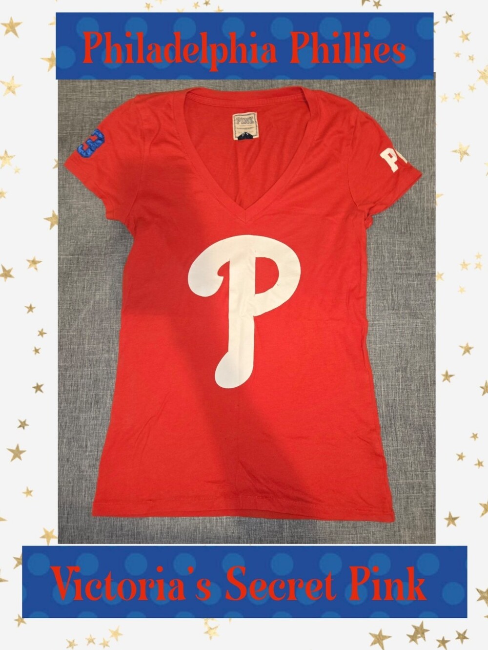PINK Victoria's Secret Red Philadelphia Phillies V-Neck Tee Sz M